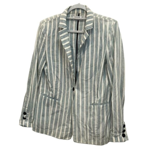 FRAME summer weight chambray blue stripe blazer jacket S - Picture 1 of 5